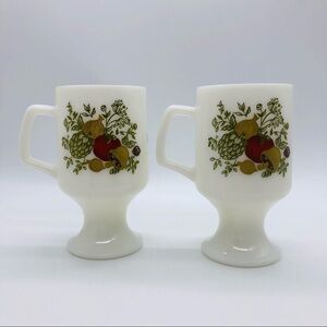 RETRO MUSHROOM PEDESTAL MILK GLASS COFFEE MUGS - SET OF 2